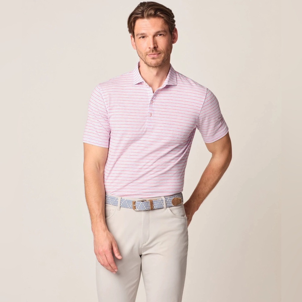 Peter Millar Pink Striped Top Shelf Performance Polo